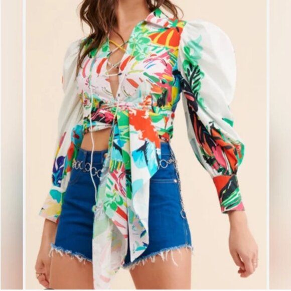 Anthropologie Rococo Sand Cropped Blouse size XS - Picture 1 of 6